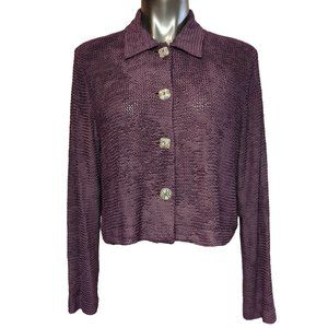 Jessica Howard Women's Purple Wool Crocheted Sweater Jacket 14